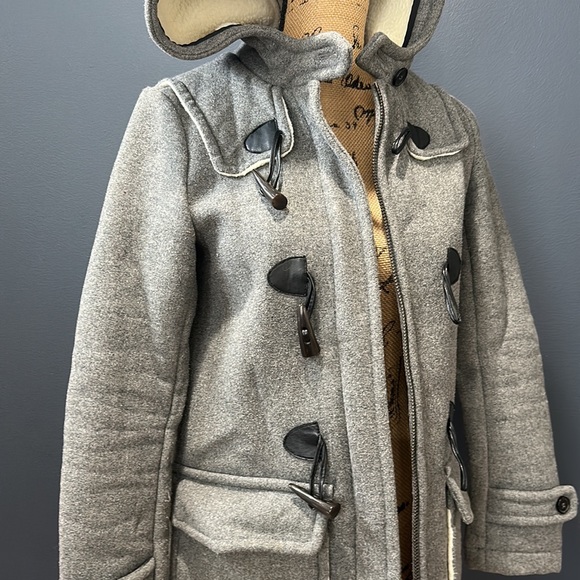 ZARA Winter Coat XS Grey White Fur Lined Hood Toggle Coat - Picture 2 of 10